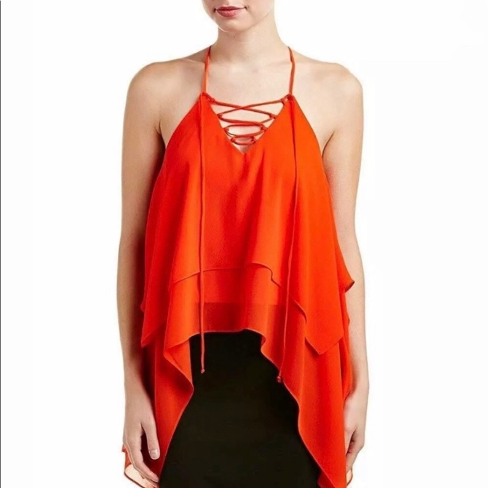 Gianni Bini Judy Top Lace Up Crisscross Back Sleeveless Red NWT